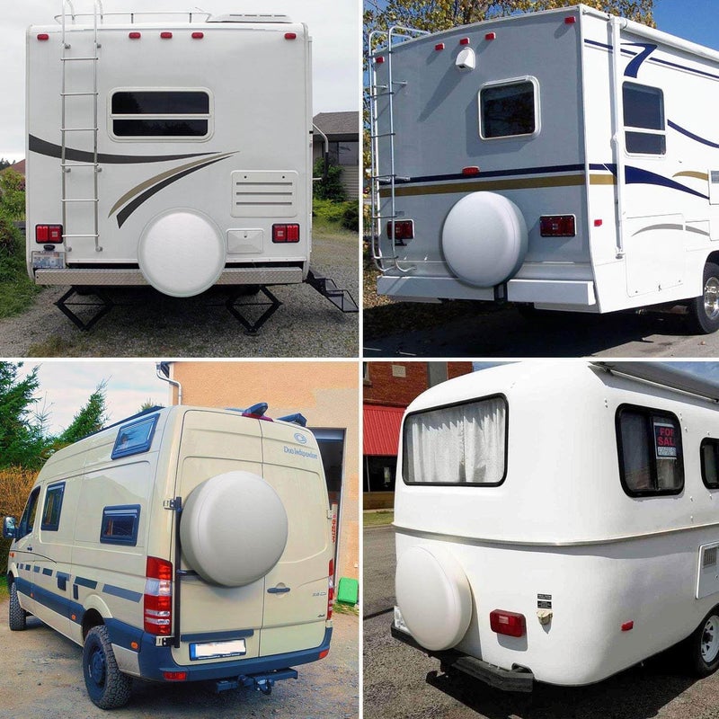 AmFor 32-33 inch Spare Tire Cover, Universal Fit for Jeep, Trailer, RV, SUV, Truck,Tough Tire Wheel Soft Cover Diameter 32" -33", Camper Wheel, Weatherproof Tire Protectors (White) - Image 5